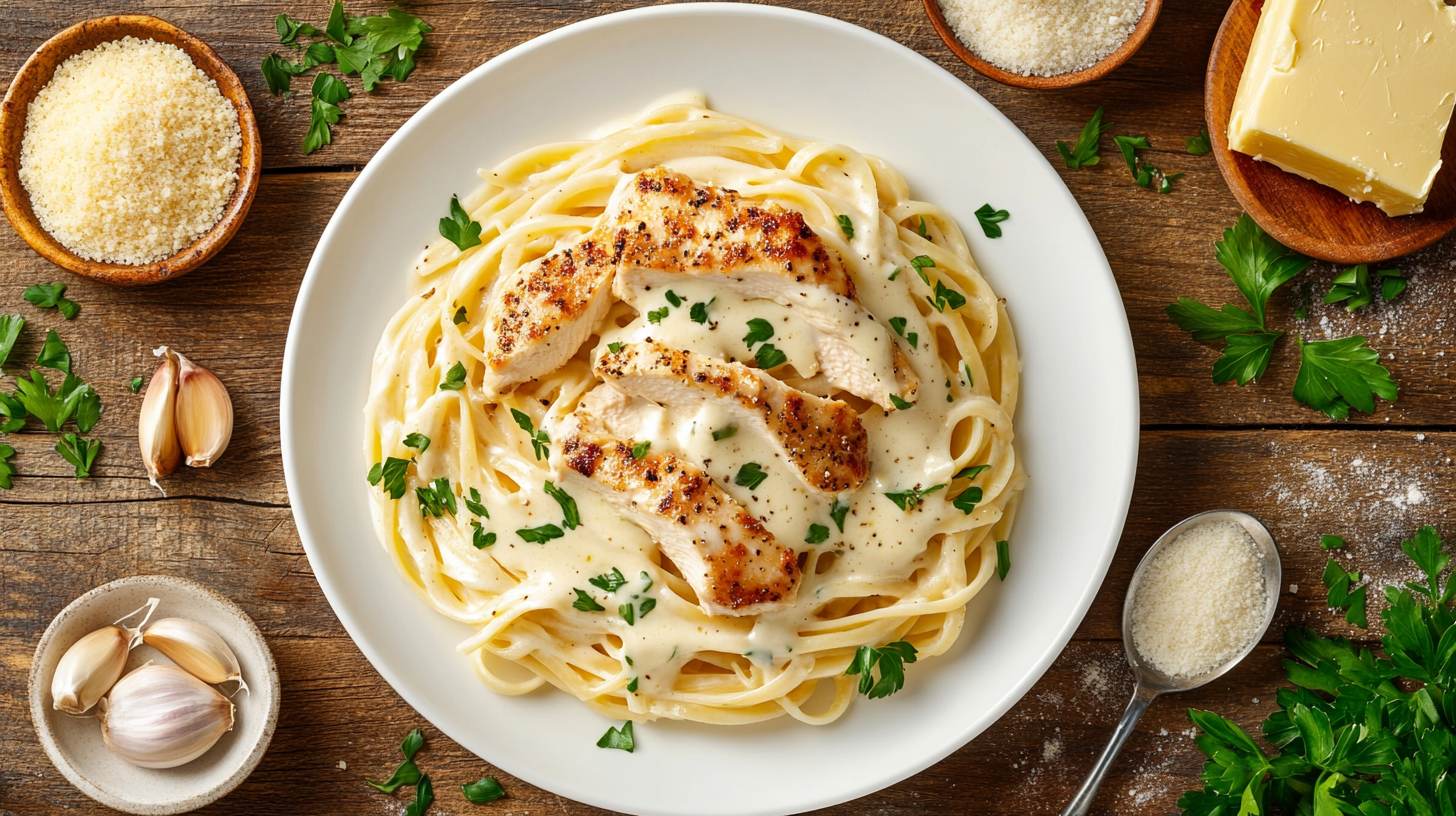 What thickens chicken alfredo sauce?