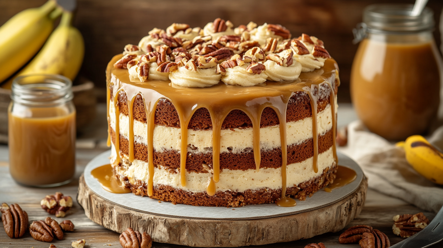 banana pecan caramel layer cake