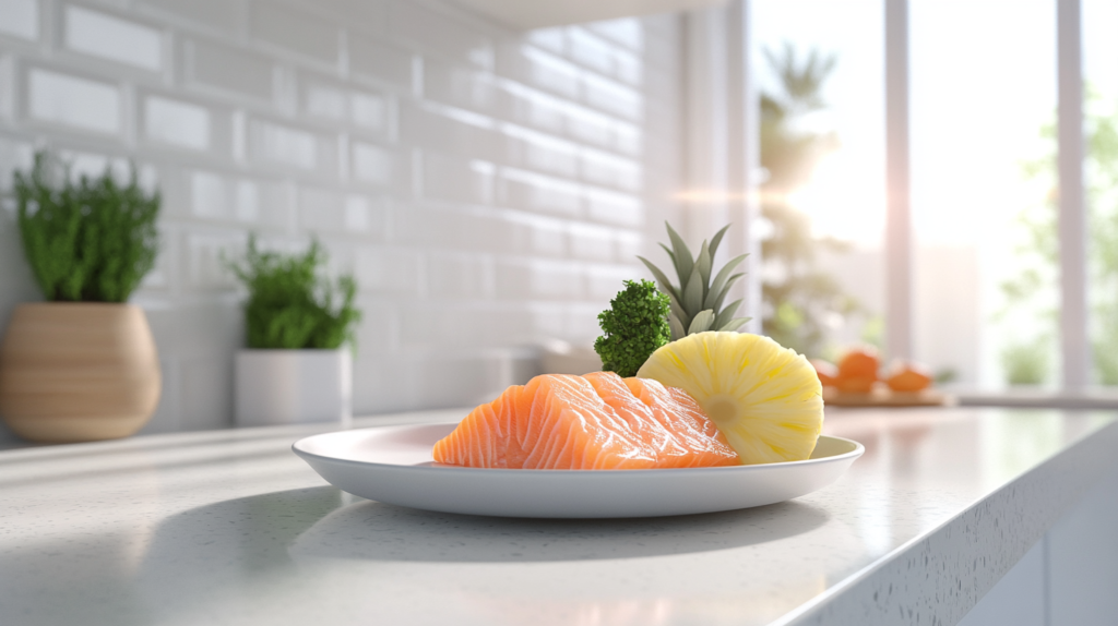 Salmon sashimi with pineapple