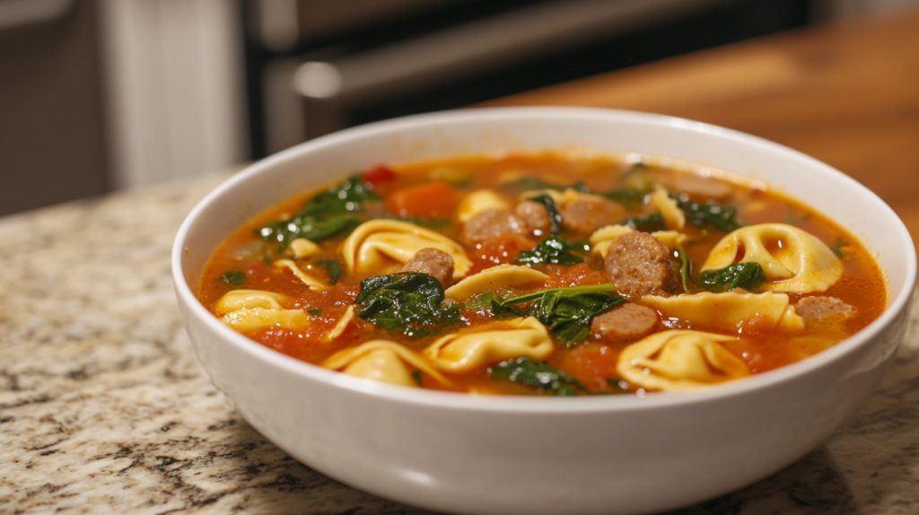 Sausage Tortellini Soup with Spinach