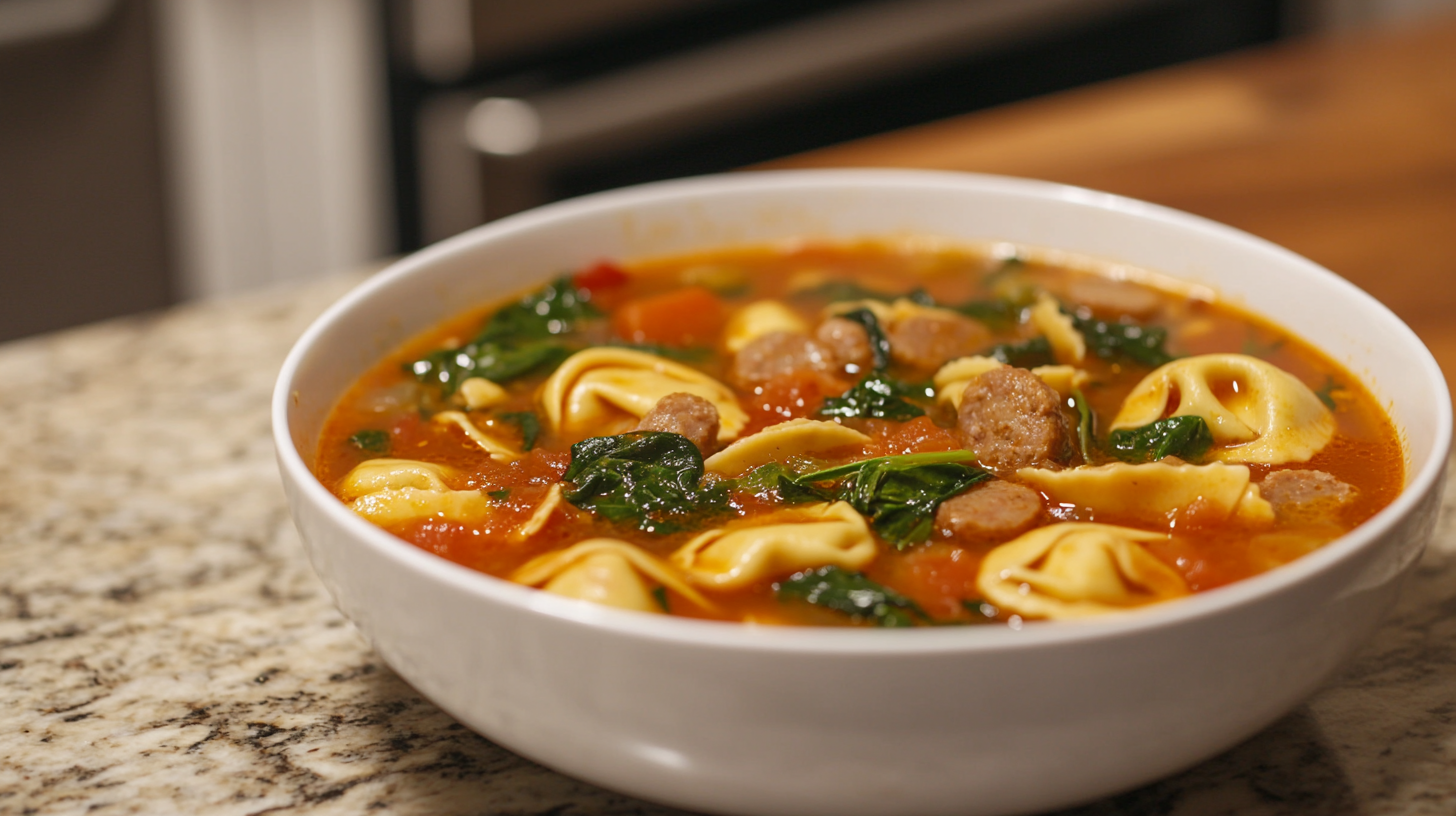 Sausage Tortellini Soup with Spinach