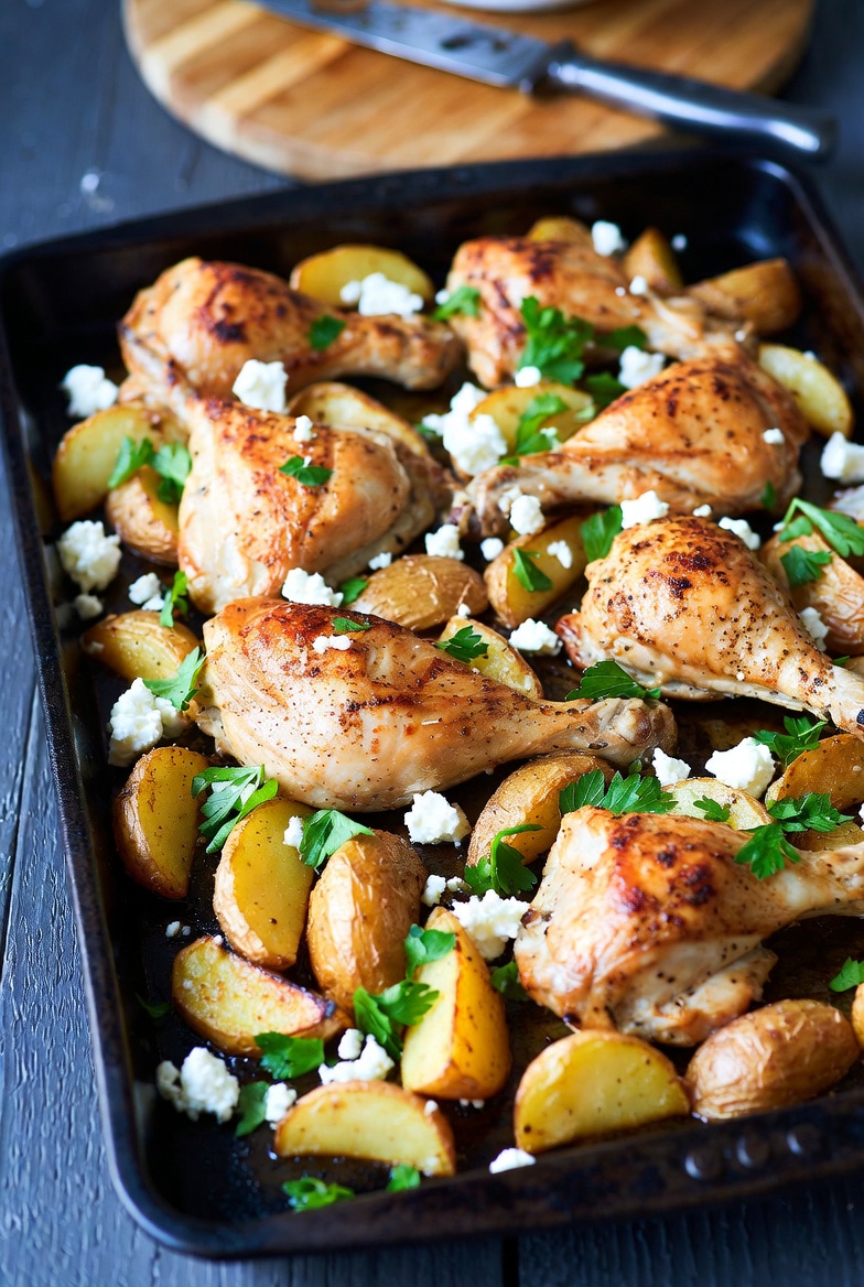 The Hellenic Standard: Sheet Pan Greek Chicken and Potatoes with Feta