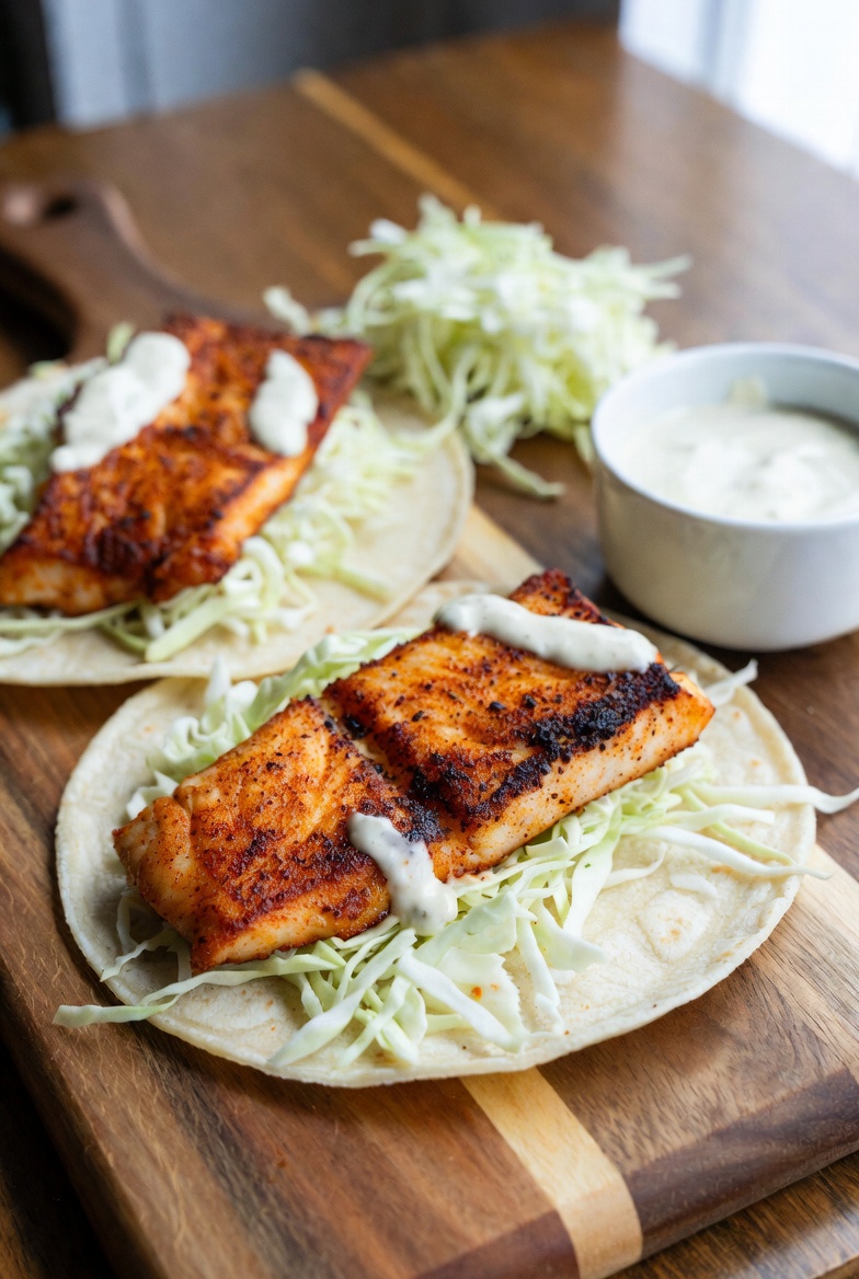 The High-Velocity Standard: Blackened Fish Tacos with Cabbage Slaw