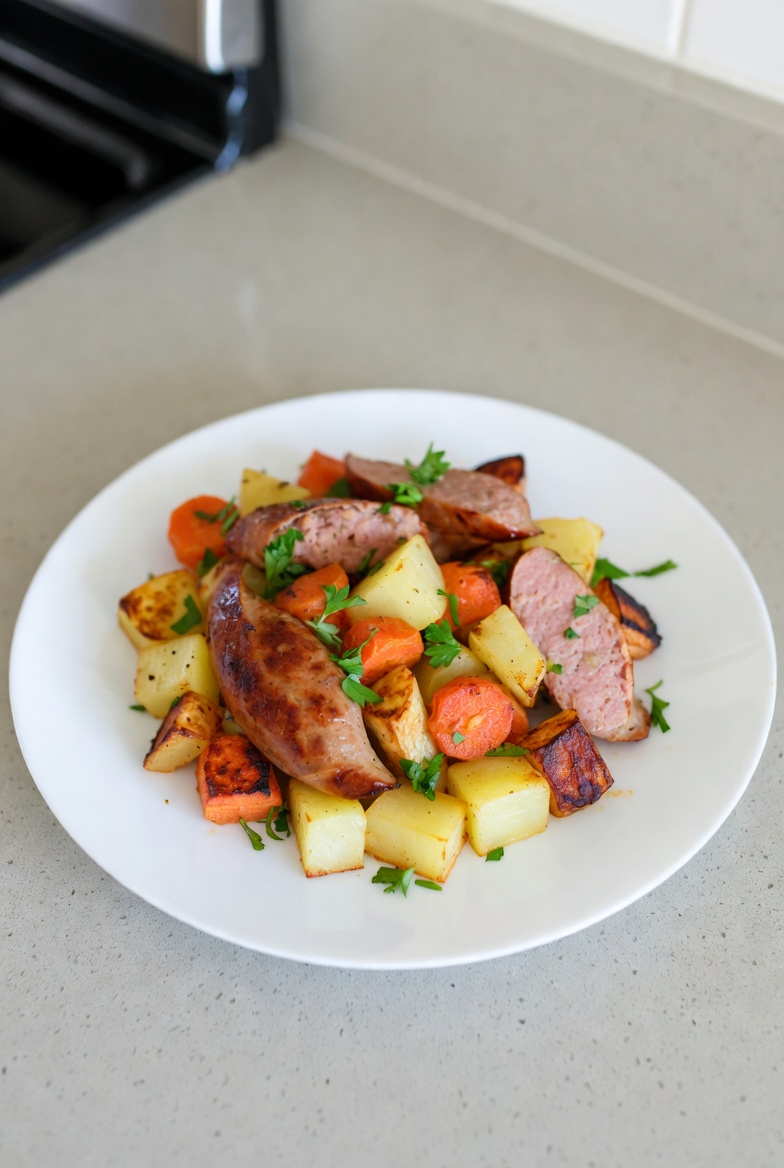 The Rustic Standard: Sheet Pan Sausage and Root Vegetables