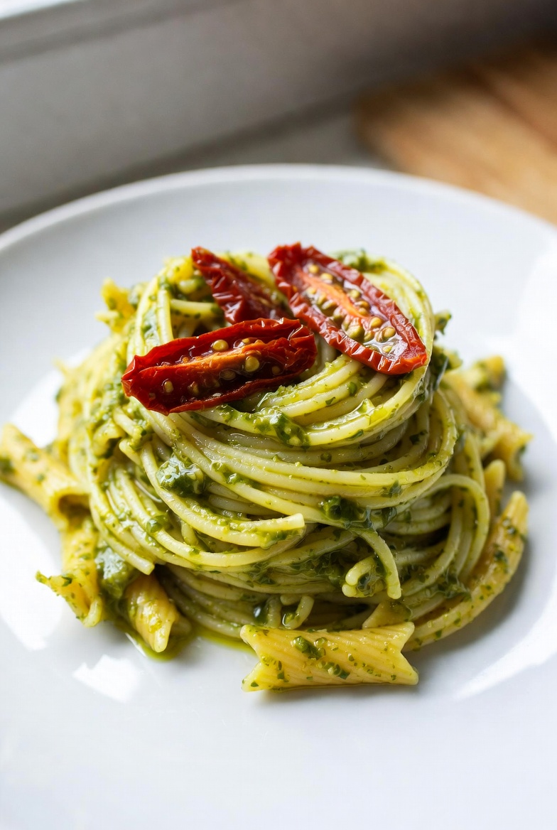 The Master Draft: Pesto Pasta with Sun-Dried Tomatoes