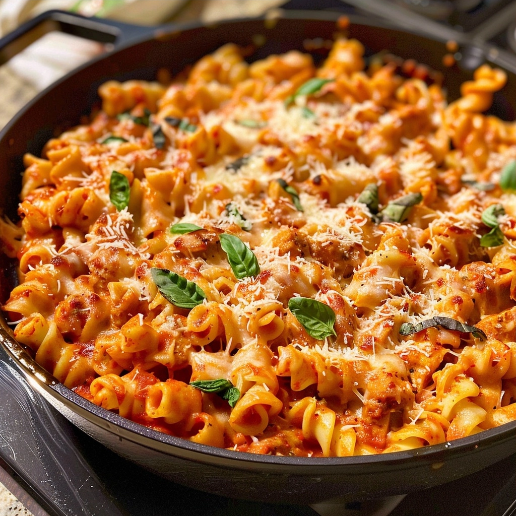 Easy Chicken Parmesan Pasta Skillet