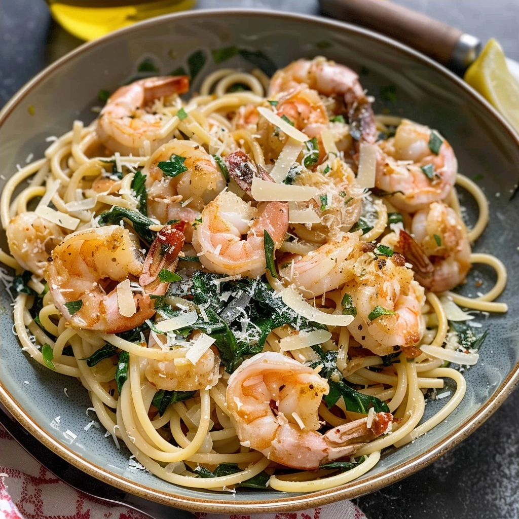 Quick Garlic Parmesan Shrimp Pasta Dinner